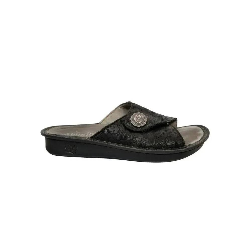 Alegria VIV-878 Black Embossed Leather Slides Sandals Black Size 40 / US 9.5